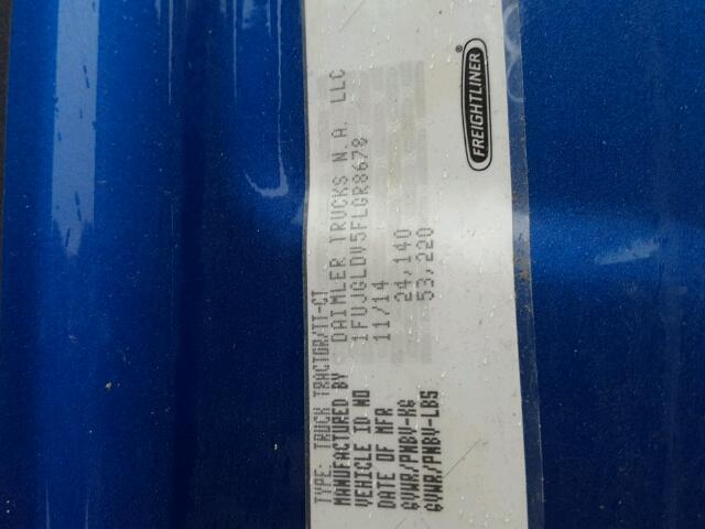 1FUJGLDV5FLGR8678 - 2015 FREIGHTLINER CASCADIA 1 BLUE photo 10