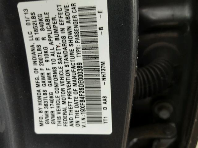 19XFB4F26DE000389 - 2013 HONDA CIVIC HYBR GRAY photo 10