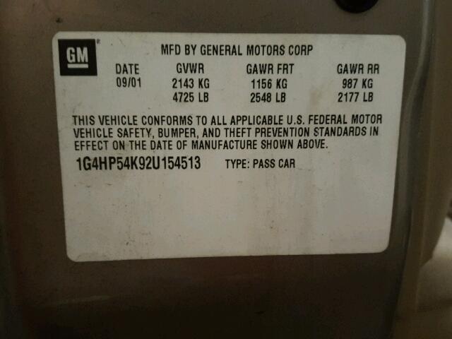 1G4HP54K92U154513 - 2002 BUICK LESABRE CU GRAY photo 10