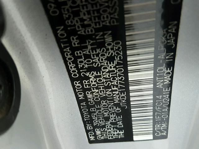 JTKDE177370175230 - 2007 TOYOTA SCION TC 银色 照片 10