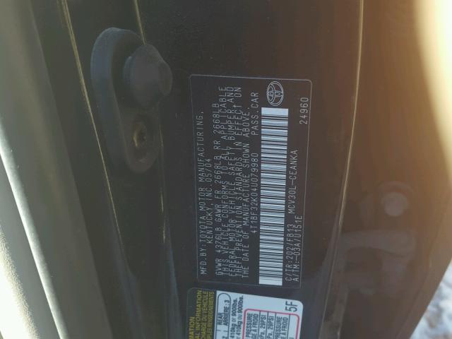 4T1BF32K04U079980 - 2004 TOYOTA CAMRY LE BLACK photo 10