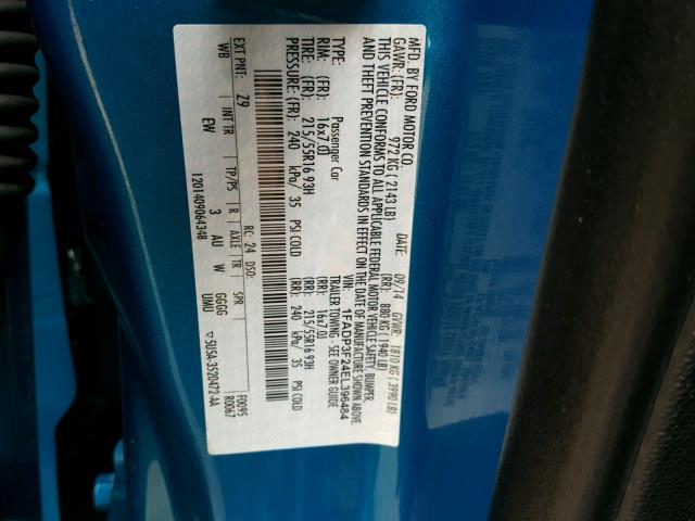 1FADP3F24EL396484 - 2014 FORD FOCUS SE BLUE photo 10