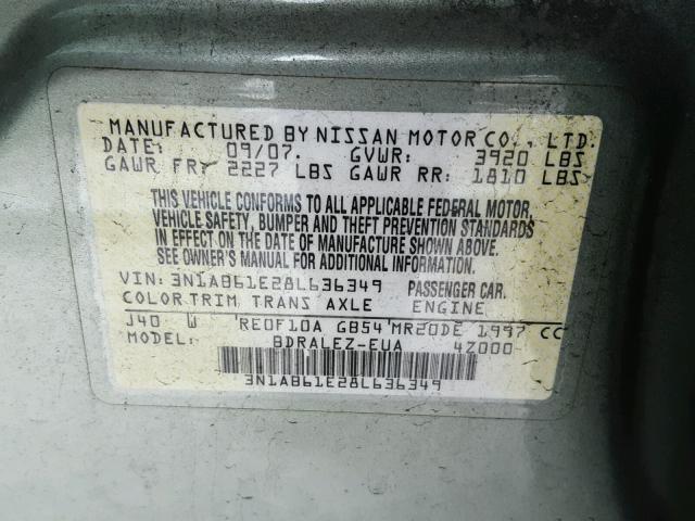 3N1AB61E28L636349 - 2008 NISSAN SENTRA 2.0 GREEN photo 10