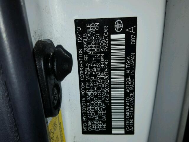 JTKJF5C7XB3018590 - 2011 TOYOTA SCION TC 白色 照片 10