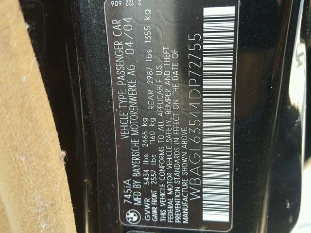 WBAGL63544DP72755 - 2004 BMW 745 I BLACK photo 10