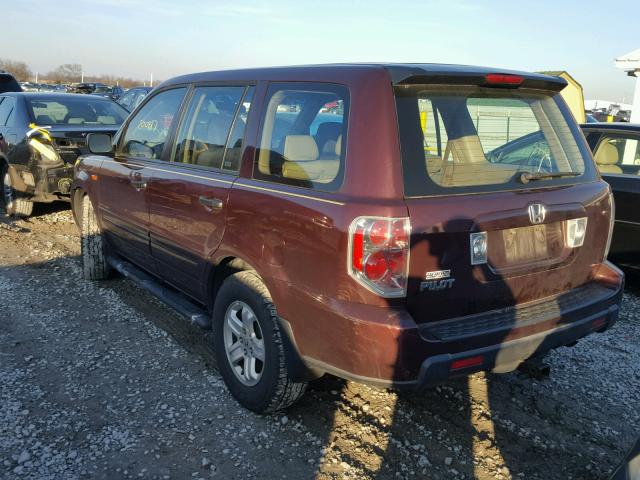 5FNYF28197B016610 - 2007 HONDA PILOT LX MAROON photo 3