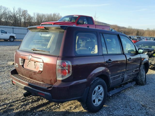 5FNYF28197B016610 - 2007 HONDA PILOT LX MAROON photo 4