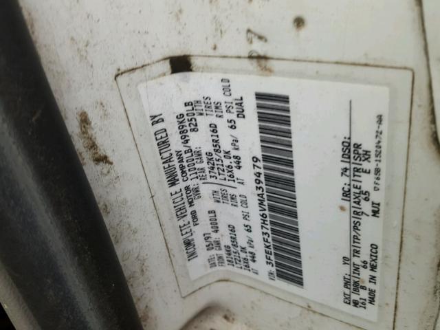 3FEKF37H6VMA39479 - 1997 FORD F350 WHITE photo 10