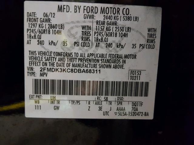 2FMDK3KC8DBA68311 - 2013 FORD EDGE LIMIT BLACK photo 10