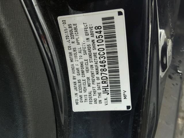 JHLRD78463C010548 - 2003 HONDA CR-V LX BLACK photo 10