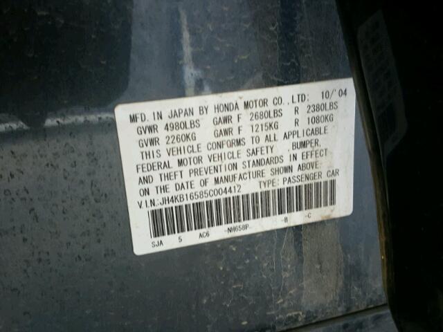 JH4KB16585C004412 - 2005 ACURA RL CHARCOAL photo 10