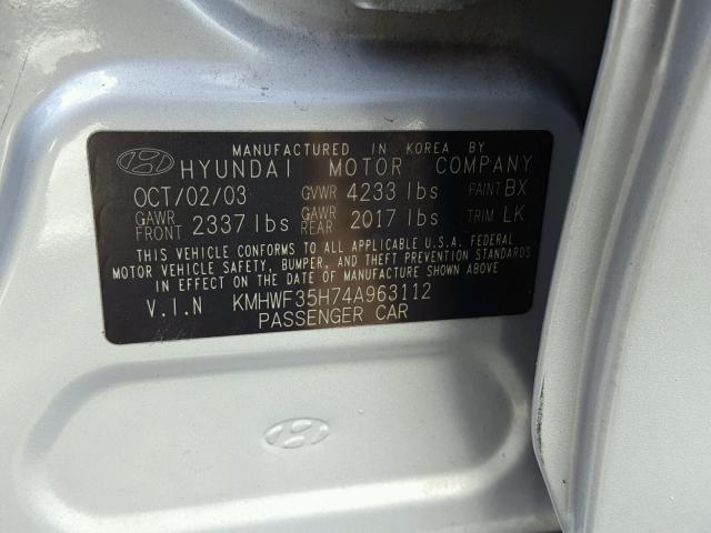 KMHWF35H74A963112 - 2004 HYUNDAI SONATA GLS SILVER photo 10