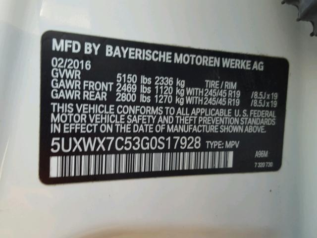 5UXWX7C53G0S17928 - 2016 BMW X3 XDRIVE3 WHITE photo 9