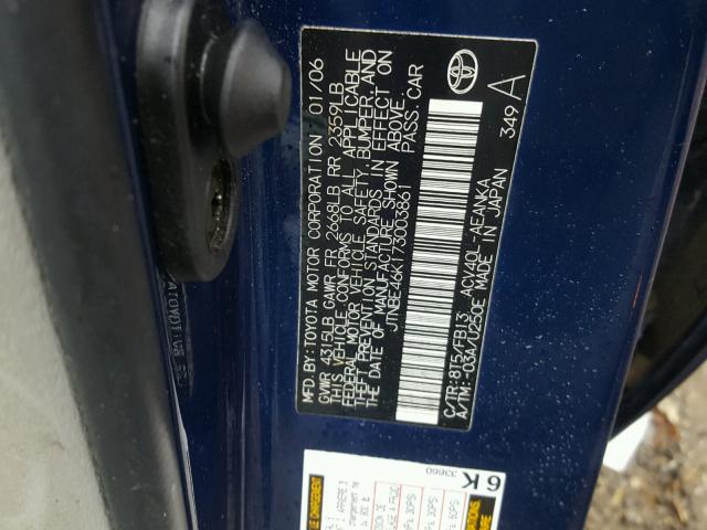 JTNBE46K173003861 - 2007 TOYOTA CAMRY NEW BLUE photo 10