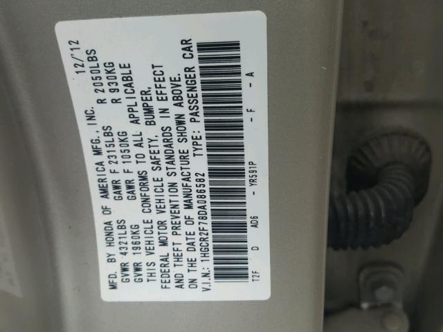 1HGCR2F78DA086582 - 2013 HONDA ACCORD EX TAN photo 10