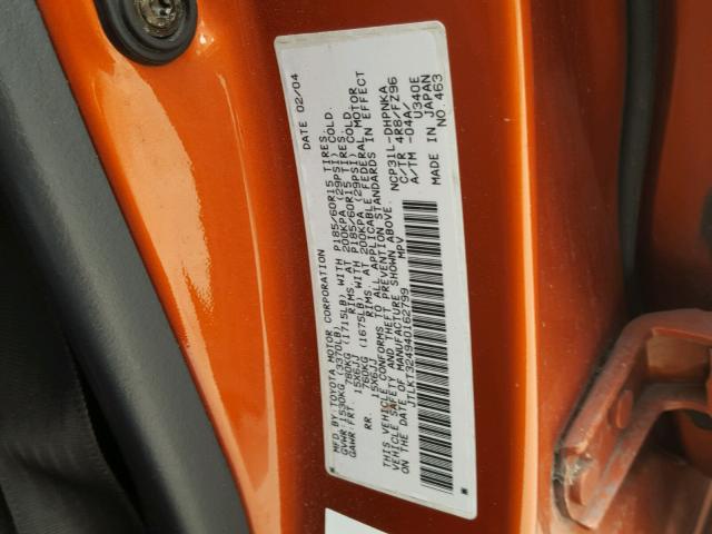 JTLKT324940162799 - 2004 TOYOTA SCION XB ORANGE photo 10