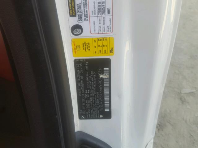 WBAWB73569P044574 - 2009 BMW 335 I WHITE photo 10