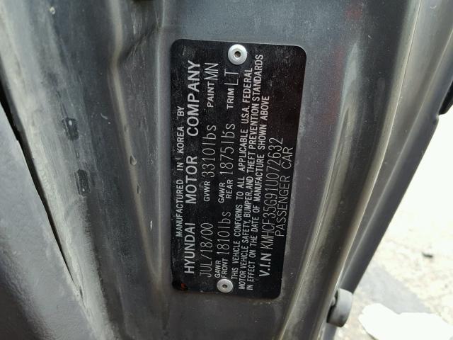 KMHCF35G91U072632 - 2001 HYUNDAI ACCENT L GRAY photo 10