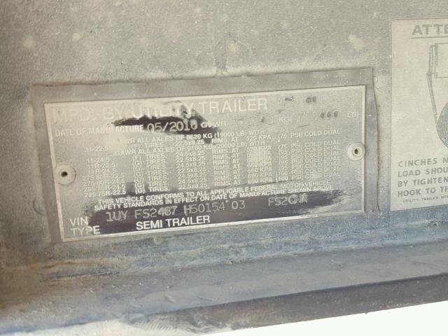 1UYFS2487H5015403 - 2017 UTILITY TRAILER SILVER photo 10