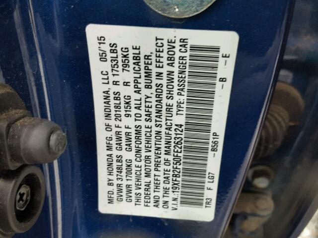 19XFB2F50FE263124 - 2015 HONDA CIVIC LX BLUE photo 10