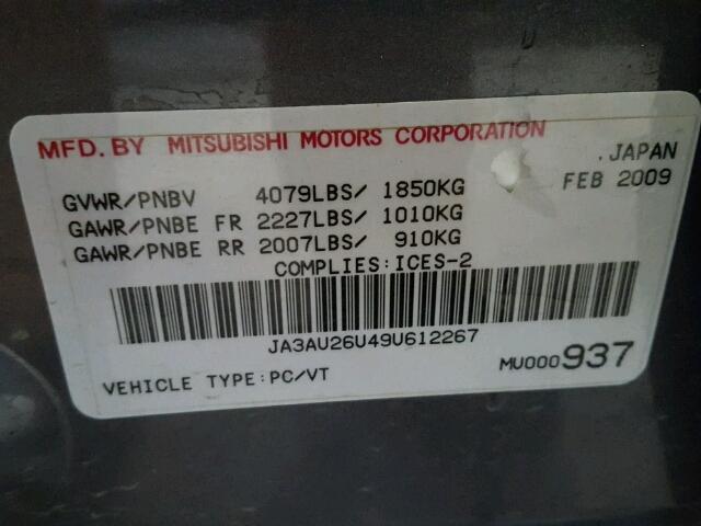 JA3AU26U49U612267 - 2009 MITSUBISHI LANCER ES/ GRAY photo 10