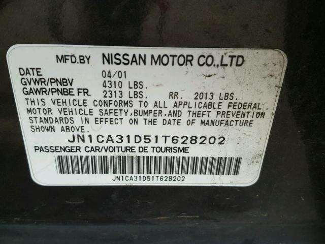 JN1CA31D51T628202 - 2001 NISSAN MAXIMA GXE GRAY photo 10