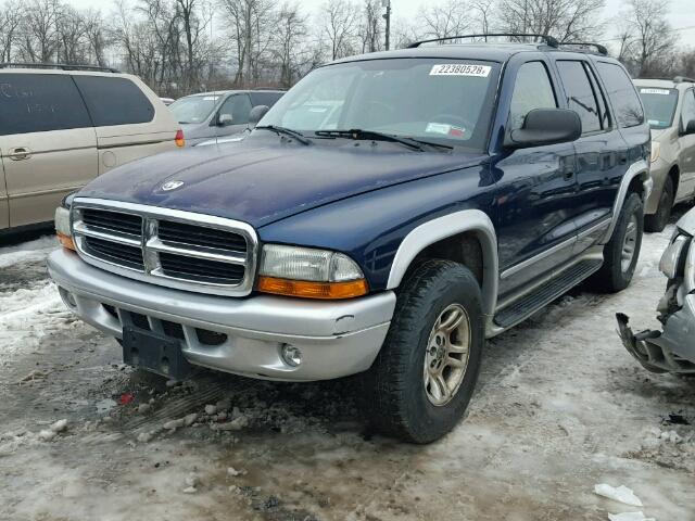 1B4HS58N72F127240 - 2002 DODGE DURANGO SL BLUE photo 2