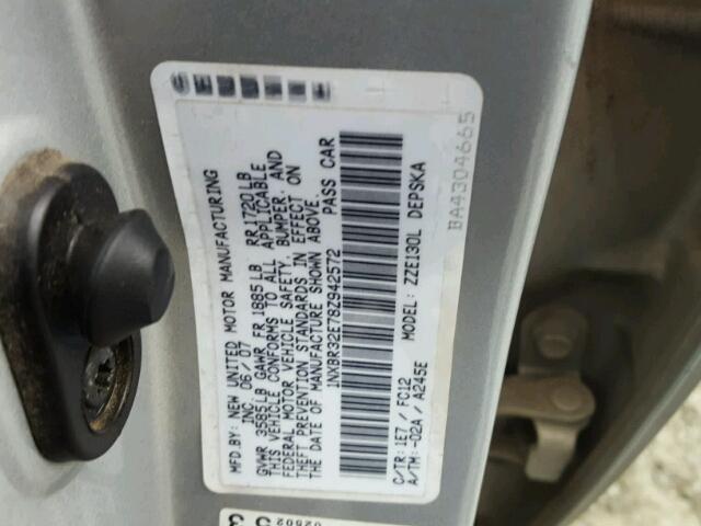 1NXBR32E78Z942572 - 2008 TOYOTA COROLLA CE GRAY photo 10