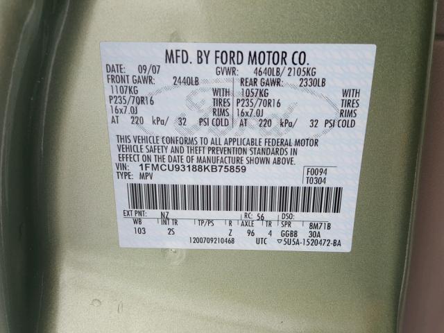 1FMCU93188KB75859 - 2008 FORD ESCAPE XLT GREEN photo 10