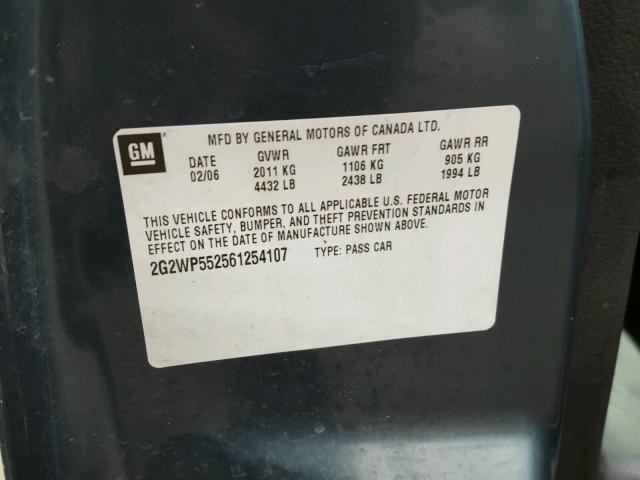 2G2WP552561254107 - 2006 PONTIAC GRAND PRIX GRAY photo 10