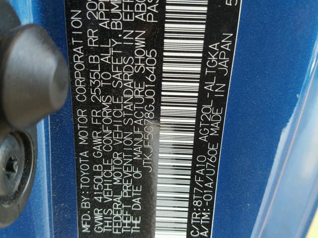 JTKJF5C78GJ016405 - 2016 TOYOTA SCION TC 蓝色 照片 10