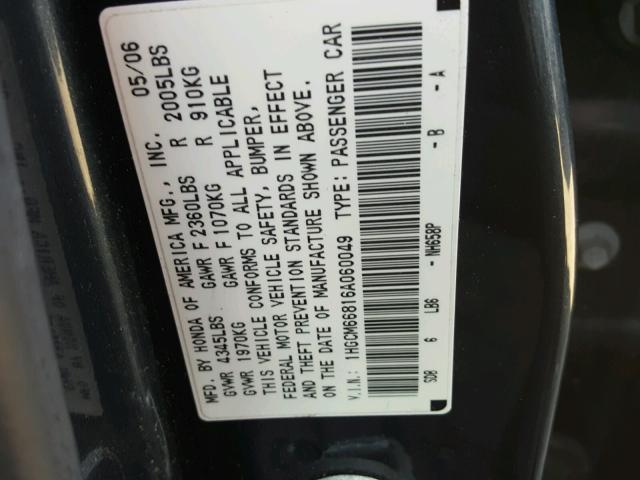 1HGCM66816A060049 - 2006 HONDA ACCORD EX CHARCOAL photo 10