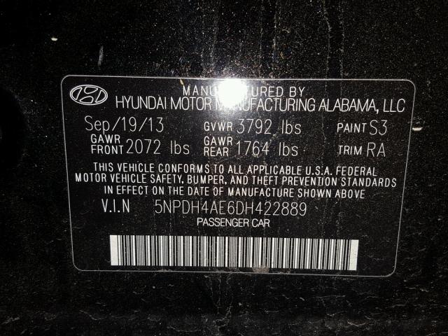 5NPDH4AE6DH422889 - 2013 HYUNDAI ELANTRA GL BLACK photo 10