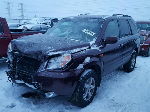 2HKYF185X7H508741 - 2007 HONDA PILOT EXL MAROON photo 2