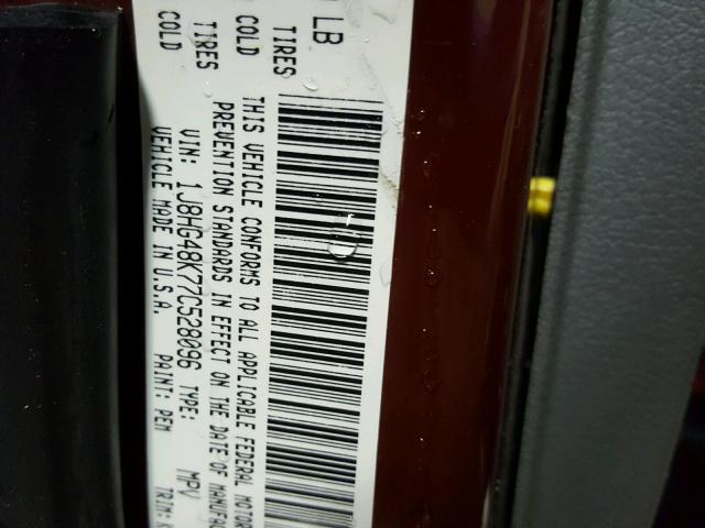 1J8HG48K77C528096 - 2007 JEEP COMMANDER 红色 照片 10