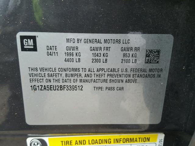 1G1ZA5EU2BF339512 - 2011 CHEVROLET MALIBU LS GRAY photo 10