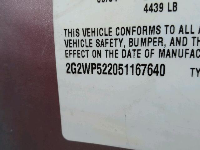 2G2WP522051167640 - 2005 PONTIAC GRAND PRIX SILVER photo 10