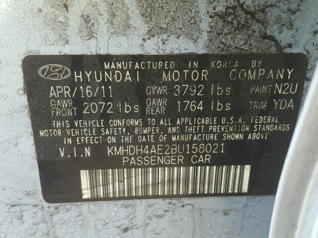 KMHDH4AE2BU158021 - 2011 HYUNDAI ELANTRA GL BLUE photo 10