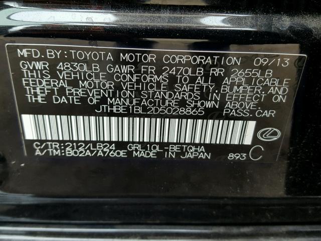 JTHBE1BL2D5028865 - 2013 LEXUS GS 350 BLACK photo 10