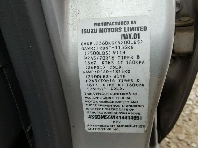 4S6DM58W414414651 - 2001 HONDA PASSPORT E 银色 照片 10