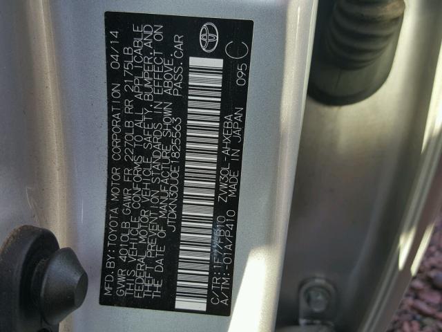 JTDKN3DU0E1825563 - 2014 TOYOTA PRIUS SILVER photo 10