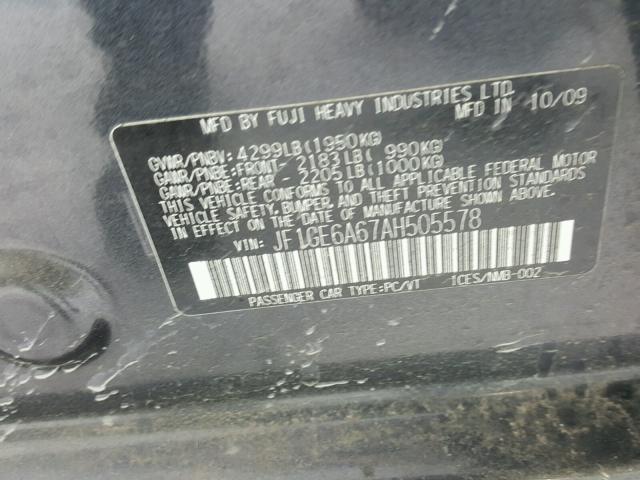 JF1GE6A67AH505578 - 2010 SUBARU IMPREZA 2. GRAY photo 10