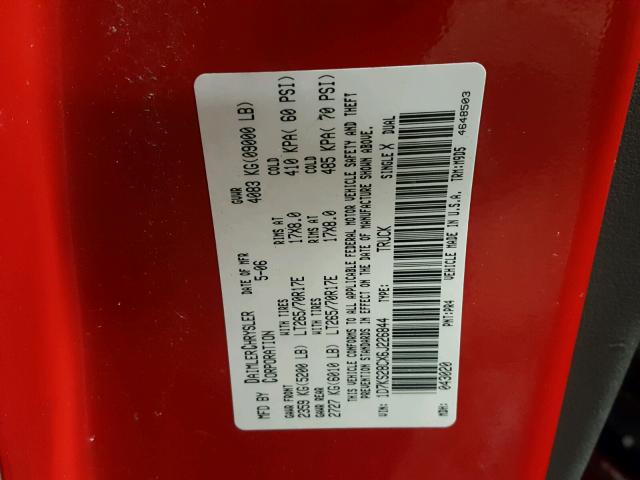 1D7KS28CX6J226844 - 2006 DODGE RAM 2500 S RED photo 10