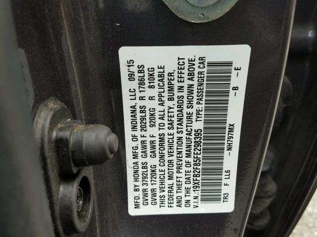 19XFB2F85FE298395 - 2015 HONDA CIVIC EX გრაფიტი ფოტო 10