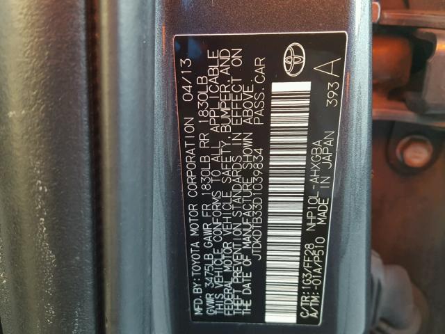 JTDKDTB33D1039834 - 2013 TOYOTA PRIUS C GRAY photo 10