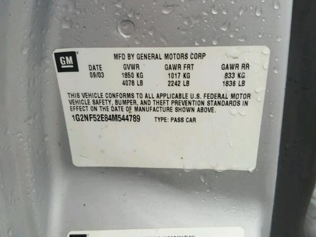 1G2NF52E84M544789 - 2004 PONTIAC GRAND AM S 银色 照片 10