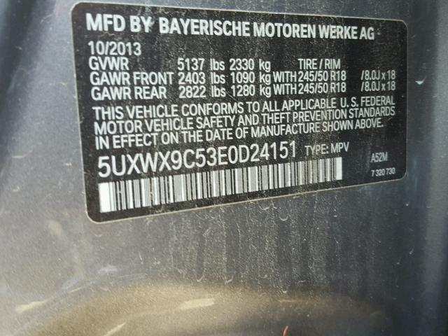 5UXWX9C53E0D24151 - 2014 BMW X3 XDRIVE2 GRAY photo 10