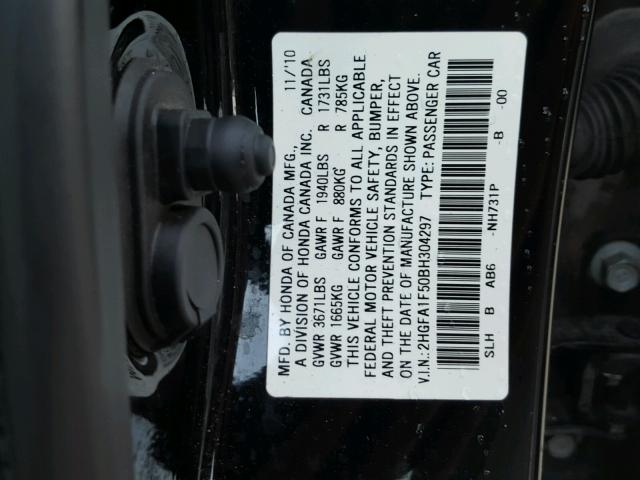 2HGFA1F50BH304297 - 2011 HONDA CIVIC LX BLACK photo 10