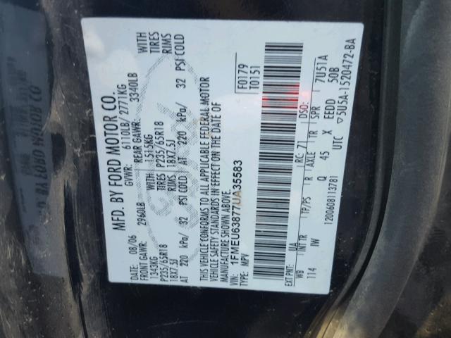 1FMEU63877UA35583 - 2007 FORD EXPLORER X BLACK photo 10