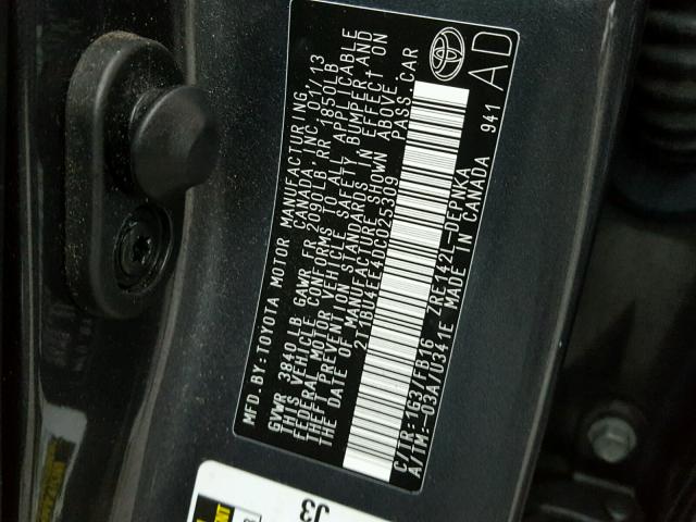 2T1BU4EE4DC025309 - 2013 TOYOTA COROLLA BA CHARCOAL photo 10